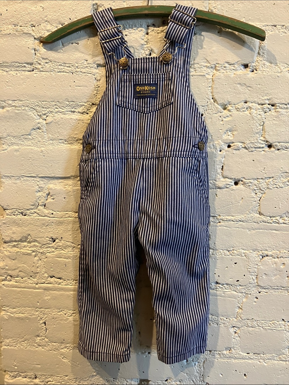 Vintage OshKosh hickory stripe overalls size 24 months USA union made